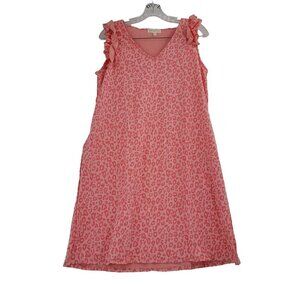 Perfect Peach Leopard Canvas Ruffle-Accent Pocket Sleeveless Dress
